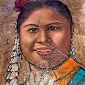 VTG The Girl Oil On Leaves by Songtham Portrait